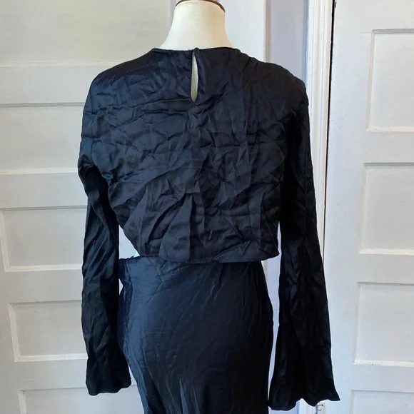 NWT Zara Black Satin Effect Cutout Waist Strap Maxi Dress, Size M - Picture 11 of 17